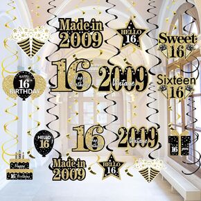 18th Birthday Decorations Hanging Swirls for Boys Girls, Black Gold Vintage 2007 18th Birthday Foil Swirls Party Supplies, Eighteen Year Old Birthday Ceiling Hanging Decorations