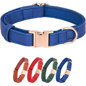 Dog Collar Leather Soft PU with Neoprene Inner Quick Release Gold Metal Buckle for Small Medium Large Dogs(M Blue)
