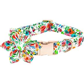 Dog Collar with Flower, Pink Plaid Adjustable Dog Flower Bow Collar Female Girl Pet Collar Cute Flowers Duarble Dog Collars for Large Dog