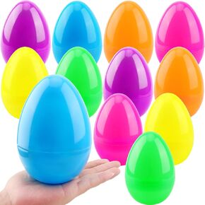 12 Pack 6 Inch Jumbo Fillable Easter Eggs Giant Bright Plastic Easter Eggs for Easter Decoration Egg Hunt Egg Theme Party Supplies, 6 Colors