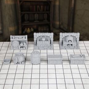 8pcs RPG Miniature Set - Medieval Kitchen for DND and Tabletop Games, 3D Printed Plastic-F291