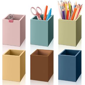 6 Pcs Colorful Wooden Pencil Holders - Boho Style Pencil Storage Organizers for Office & Classroom Supplies Decor