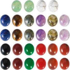 KISSITTY 28pcs Natural Gemstone Cabochons 14 Styles Oval Agate Jade Flat Back Crystals Bulk Semi-Precious Gemstones Beads 12x10mm for Pendant Bracelet Necklace Earring Jewelry Making