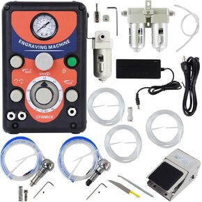 CTISMICE Pneumatic Engraving Machine, 100-4000RPM Adjustable Impact Engraver Tool, Dual Head Engraver Set with Pneumatic Foot Pedal, Air Filter, Engraving Handpieces for Jewelry, Metal Carving Work