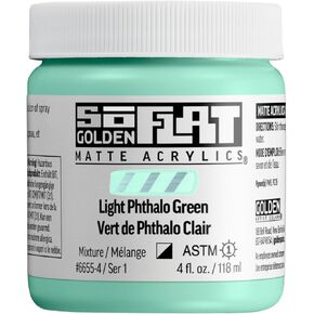 SoFlat Matte Acrylics by GOLDEN, Light Phthalo Green, 4 fl. oz. Jar, Professional Acrylic Paint, Semi-Opaque