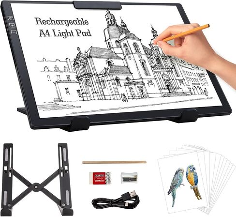 Rechargeable A4 Light Pad with Carry Bag & Stand,Ultra Thin Light Table with Clip,6 Levels of Brightness Light Box for tracing,Diamond Painting.led Light Board for Artists,Drawing,Sketching,Animation in Saudi Arabia