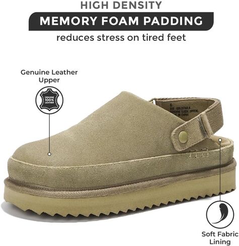 Project Cloud Genuine Suede Clogs for Women - Memory Foam Platform Clogs Womens Shoes - Nonslip Slides for Women w/Straps Lightweight Womens Clogs & Mules for Women 2024 (Goldstar, CHSTNUT, 10) Black in Kuwait