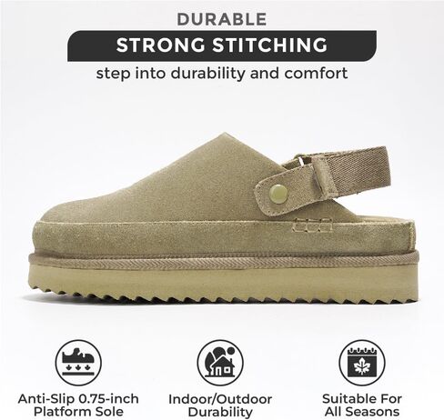 Project Cloud Genuine Suede Clogs for Women - Memory Foam Platform Clogs Womens Shoes - Nonslip Slides for Women w/Straps Lightweight Womens Clogs & Mules for Women 2024 (Goldstar, CHSTNUT, 10) Black in Kuwait