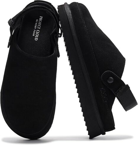 Project Cloud Genuine Suede Clogs for Women - Memory Foam Platform Clogs Womens Shoes - Nonslip Slides for Women w/Straps Lightweight Womens Clogs & Mules for Women 2024 (Goldstar, CHSTNUT, 10) Black in Kuwait