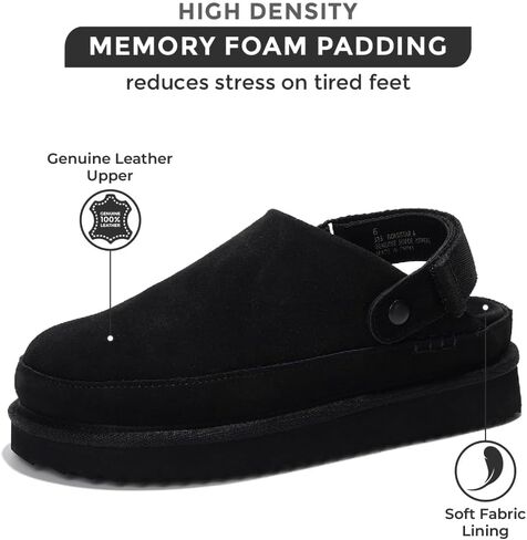Project Cloud Genuine Suede Clogs for Women - Memory Foam Platform Clogs Womens Shoes - Nonslip Slides for Women w/Straps Lightweight Womens Clogs & Mules for Women 2024 (Goldstar, CHSTNUT, 10) Black in Kuwait