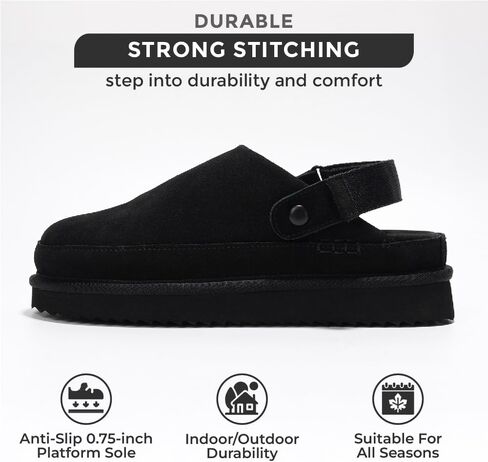 Project Cloud Genuine Suede Clogs for Women - Memory Foam Platform Clogs Womens Shoes - Nonslip Slides for Women w/Straps Lightweight Womens Clogs & Mules for Women 2024 (Goldstar, CHSTNUT, 10) Black in Kuwait