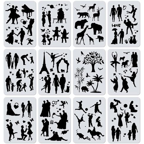 12Pcs Drawing Stencils for Painting on Wood - Large Stencils for Painting on Wood,Canvas, Scrapbook Supplies Wall Art | Drawing Templates Animal Canvas in Kuwait