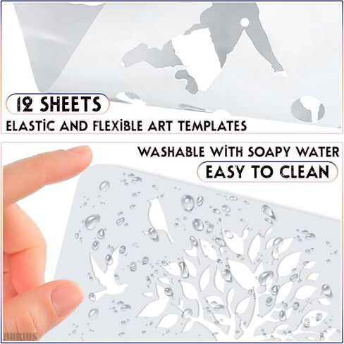 12Pcs Drawing Stencils for Painting on Wood - Large Stencils for Painting on Wood,Canvas, Scrapbook Supplies Wall Art | Drawing Templates Animal Canvas in Kuwait