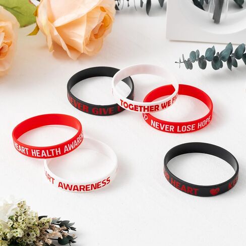 Watinc Heart Health Aways Silicone Wristband - Red Rebbon Heart Cancer Disease Bracelets ، Modational Inspirational Heat Beat Pracelet Events for Men Women Teens (120pcs) in Saudi Arabia