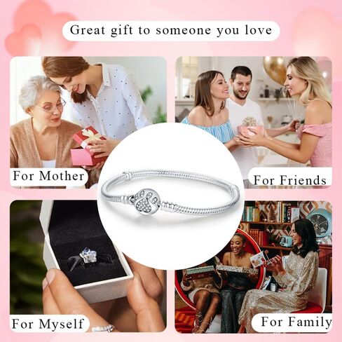 KEQ 925 Sterling Silver Charm Bracelet for Pandora Charms Snake Chain Bracelet Fit Any Charm Gift for Women in Kuwait