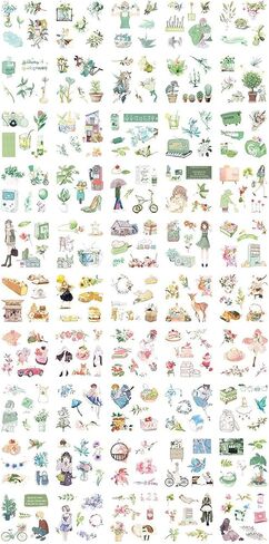 Kawaii Washi Stickers Set (50 Sheets) Magic Wand Hat Household Decor Daily Life Stuff Bicycle Travel Stickers Girl's Stuff DIY Label for Scrapbook Envelope Journal Planner Album Collage Journaling in Kuwait