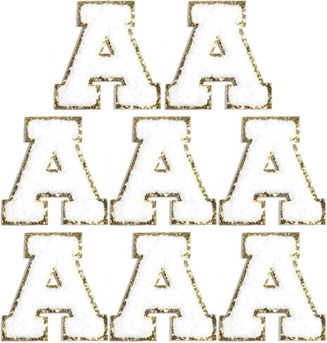 8 Pcs Self Adhesive Chenille Letter Patches for Bags，Yumttero 2.16 inch Letter Patches for Clothes Dress Jeans Hats, Letter Stickers for Laptop Phone Case Fridge DIY Accessories,White A in Kuwait