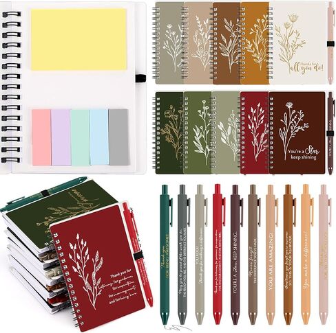 10 مجموعات ملهمة شكر مجلة حلزونية مع ملاحظة لزجة بوهو الجمالية الفلورال Notepad التحفيزية PENP PEN GULK هدية الموظف هدية لمعلم زميل في العمل (لون مشرق) in Saudi Arabia
