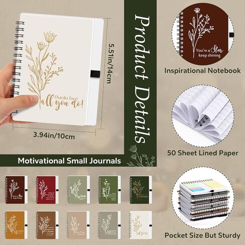 10 مجموعات ملهمة شكر مجلة حلزونية مع ملاحظة لزجة بوهو الجمالية الفلورال Notepad التحفيزية PENP PEN GULK هدية الموظف هدية لمعلم زميل في العمل (لون مشرق) in Saudi Arabia