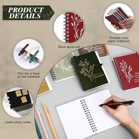 10 مجموعات ملهمة شكر مجلة حلزونية مع ملاحظة لزجة بوهو الجمالية الفلورال Notepad التحفيزية PENP PEN GULK هدية الموظف هدية لمعلم زميل في العمل (لون مشرق) in Saudi Arabia