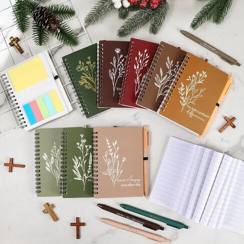 10 مجموعات ملهمة شكر مجلة حلزونية مع ملاحظة لزجة بوهو الجمالية الفلورال Notepad التحفيزية PENP PEN GULK هدية الموظف هدية لمعلم زميل في العمل (لون مشرق) in Saudi Arabia