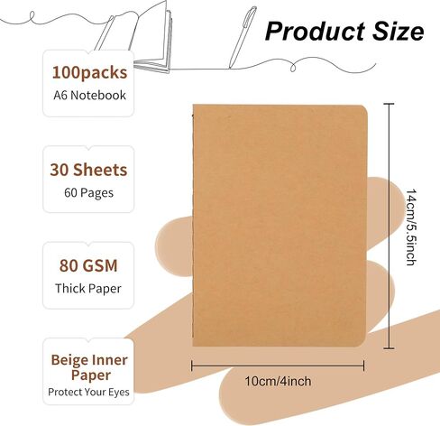 60 Packs Kraft Small Blank Notebooks, Unlined Mini A6 Journals Bulk, Blank Notepads for Kids Students School Office, Traveler Sketching, Drawing, Writing Supplies, 5.5" x 4", 30 Sheets/60 Pages in Saudi Arabia