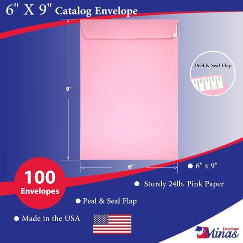 100 Minas Envelope 6" x 9" Catalog Envelopes, Peel & Seal Flap, Sturdy 24lb. Paper, 100 Count (Pink) in Saudi Arabia