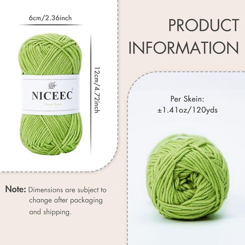 NICEEC 12 Skeins Assorted Colors Yarn Soft Cotton Blend Yarn for Crocehting Colorful Baby Blanket Yarn for Knitting Easy Use 4 Ply Yarn Multicolored Yarn for DIY Craft-Kit 4 in Kuwait