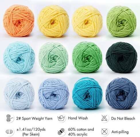 NICEEC 12 Skeins Assorted Colors Yarn Soft Cotton Blend Yarn for Crocehting Colorful Baby Blanket Yarn for Knitting Easy Use 4 Ply Yarn Multicolored Yarn for DIY Craft-Kit 4 in Kuwait
