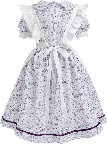 FCCAM Pioneer Dresses for Girls Floral Ruffle Prairie Colonial Costume with High Waist Apron in Kuwait
