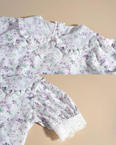 FCCAM Pioneer Dresses for Girls Floral Ruffle Prairie Colonial Costume with High Waist Apron in Kuwait