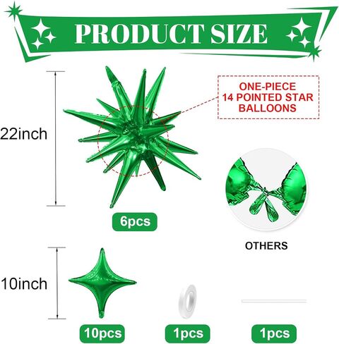 البالونات الخضراء النجوم ، والبالونات نجم الانفجار مع 6pcs 22 بوصة مخروط النجمة البالونات و 10 ٪ 10 بوصات أربعة بالونات النجوم المدببة لعيد ميلاد ديسكو ديسكو ديسكو in Kuwait
