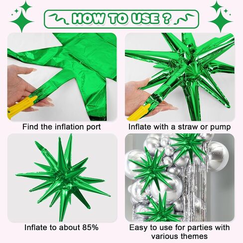 البالونات الخضراء النجوم ، والبالونات نجم الانفجار مع 6pcs 22 بوصة مخروط النجمة البالونات و 10 ٪ 10 بوصات أربعة بالونات النجوم المدببة لعيد ميلاد ديسكو ديسكو ديسكو in Kuwait