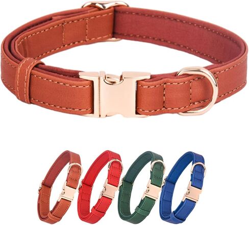 Dog Collar Leather Soft PU with Neoprene Inner Quick Release Gold Metal Buckle for Small Medium Large Dogs(M Blue) in Kuwait