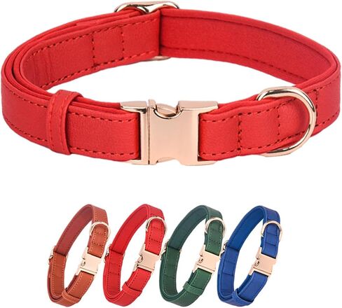 Dog Collar Leather Soft PU with Neoprene Inner Quick Release Gold Metal Buckle for Small Medium Large Dogs(M Blue) in Kuwait