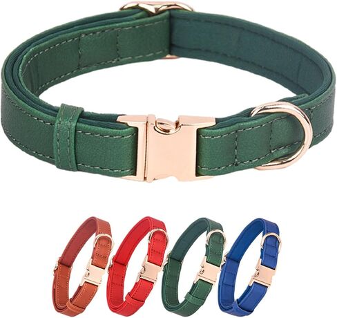 Dog Collar Leather Soft PU with Neoprene Inner Quick Release Gold Metal Buckle for Small Medium Large Dogs(M Blue) in Kuwait