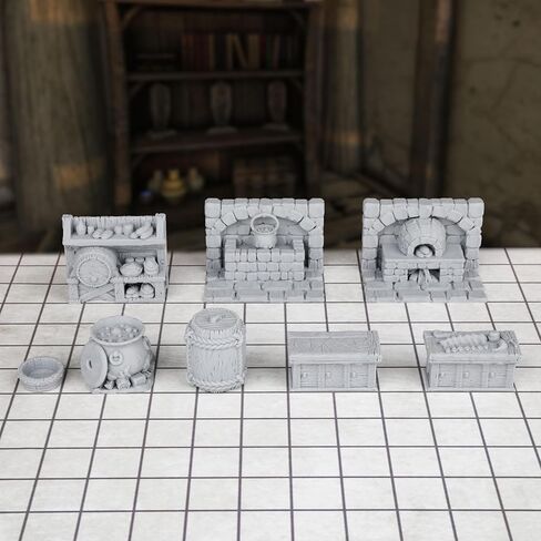 8pcs RPG Miniature Set - Medieval Kitchen for DND and Tabletop Games, 3D Printed Plastic-F291 in Saudi Arabia