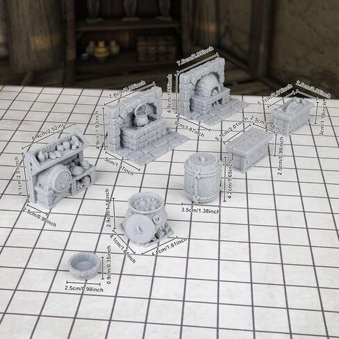 8pcs RPG Miniature Set - Medieval Kitchen for DND and Tabletop Games, 3D Printed Plastic-F291 in Saudi Arabia