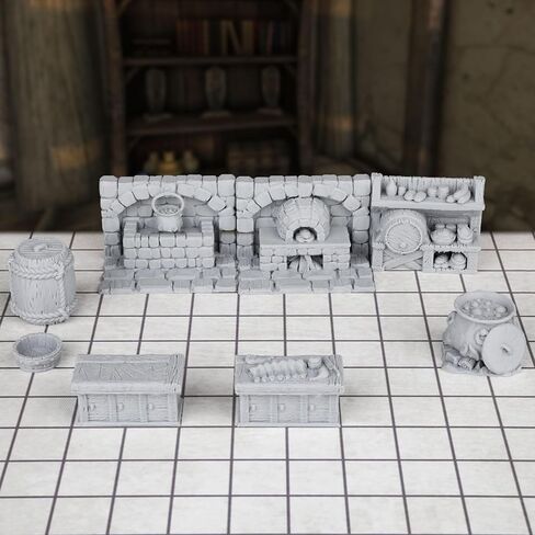 8pcs RPG Miniature Set - Medieval Kitchen for DND and Tabletop Games, 3D Printed Plastic-F291 in Saudi Arabia