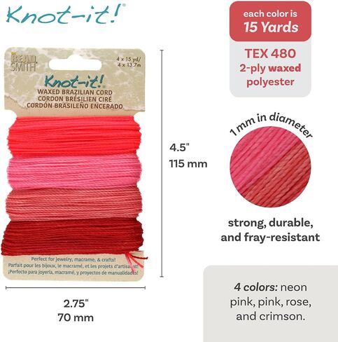The Beadsmith Knot It Waxed Polyester Cord – Lavender Fields – 1mm Diameter – 4 Cords, 15 Yards Each – Make Jewelry, Macrame, Friendship Bracelets and DIY Crafts in Saudi Arabia