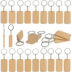 TFoRibbon 50 Pcs Wood Engraving Blanks Wooden Blank Keychains (Rectangle-3) (TFoRibbon00057)