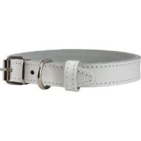 Genuine Leather Dog Collar White 4 Sizes (11.5"-14" Neck; 5/8" Wide)