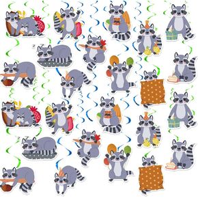 24 Pieces Raccoon Hanging Swirls Raccoon Streamers Raccoon Hanging Decorations Ceiling Swirls for Raccoon Birthday Party Decorations Party Supplies Baby Showers Decorations