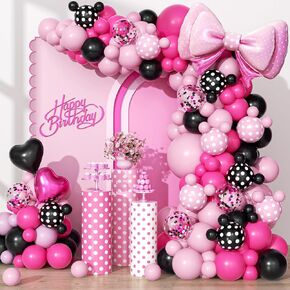 123pcs Pink and Black Balloon Arch Garland Kit with Hot Pink Light Pink Black Foil Balloons for Baby Shower Birthday Party Decorations