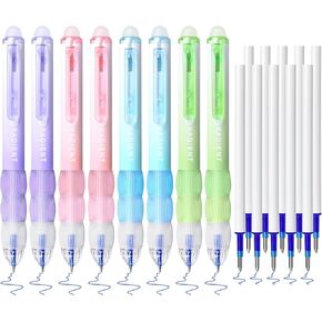 Temiary Retractable Erasable Gel Pens, Make Mistakes Disappear, 8 Pcs Pens & 10 Pcs Refills, Cute Pen with Eraser, 0.5 mm Fine Point, Aesthetic Pens for Writing Drawing Crossword Puzzles (Black Ink)