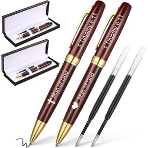 Redbaker 2 Set Man of God Christian Bible Pens Gifts Including 2 Pcs Bible Verse Pens with 2 Pcs Satin Lined Cases and 2 Pcs Refills Religious Pastor Appreciation Gifts for Men Women