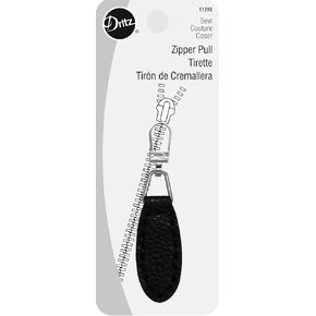 Dritz Leather Zipper Pull, Black Silver