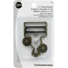 Dritz 6-38 Overall Buckles with No-Sew Buttons for 1-1/4-Inch, Antique Brass 2-Count