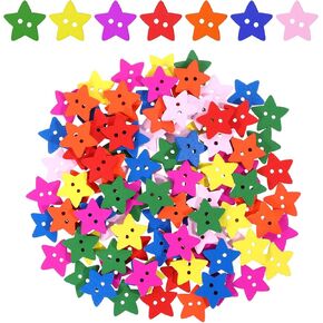 cobee 100 Pcs Wooden Star Buttons, Vintage Colorful Buttons Star Shaped Buttons with 2 Holes, Decorative Buttons for Clothes Sewing Scrapbooking Art Crafting DIY Decoration