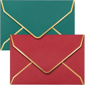 Invitation Envelopes, 50-Pack 4x6 Envelopes for Invitations, Gold Foil Bordered Colored Envelopes, A4, 4 1/4 x 6 1/4 Inches, Christmas Colors, Red, Green